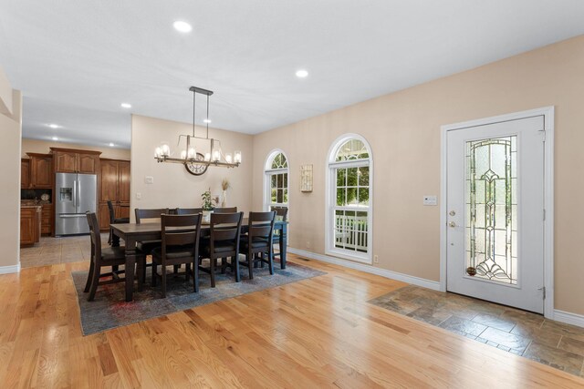 160 Brookside Ct, Branson, MO 65616 - dining space with recessed lighting, a chandelier, and light wood-type flooring