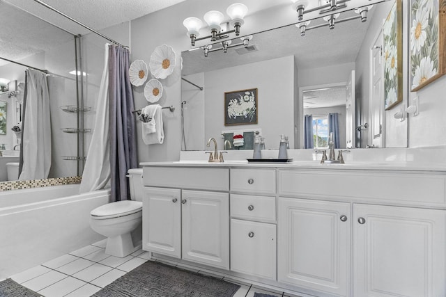 161 Avondale Dr Unit 1, Branson, MO 65616 - full bath featuring a textured ceiling, shower / tub combo with curtain, double vanity, and tile patterned floors