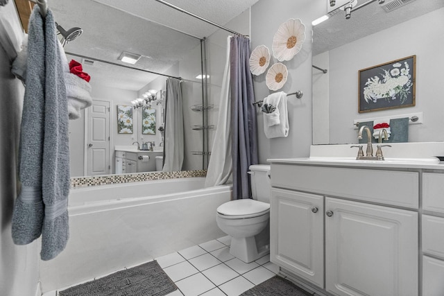 161 Avondale Dr Unit 1, Branson, MO 65616 - bathroom with a textured ceiling, shower / bathtub combination with curtain, tile patterned flooring, and vanity