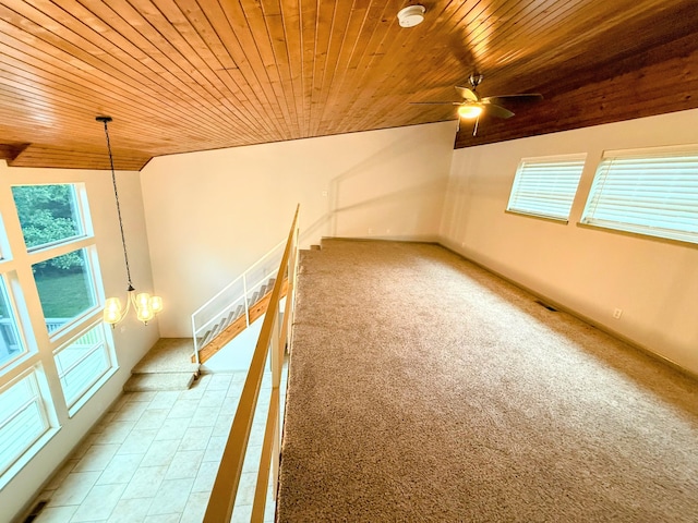 48 Galatians Ln, Reeds Spring, MO 65737 - unfurnished room featuring wood ceiling, a smoke detector, ceiling fan, a chandelier, and vaulted ceiling