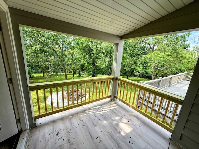 48 Galatians Ln, Reeds Spring, MO 65737 - deck featuring view of wooded area and a yard