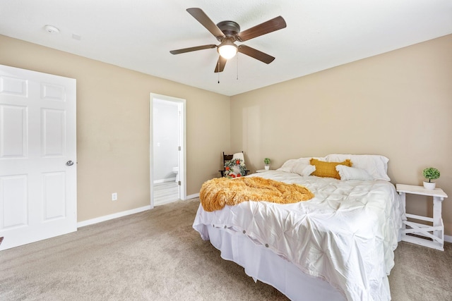 3936 S 77th Rd, Dunnegan, MO 65640 - bedroom with light carpet, connected bathroom, and ceiling fan