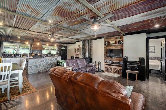 31 Mulberry Ln, Buffalo, MO 65622 - living room featuring ceiling fan and dark wood finished floors