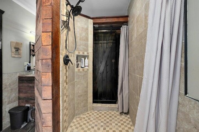 31 Mulberry Ln, Buffalo, MO 65622 - bathroom featuring tile walls and a stall shower