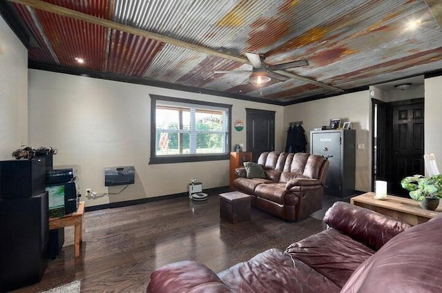 31 Mulberry Ln, Buffalo, MO 65622 - living room featuring ceiling fan, wood finished floors, and wooden ceiling