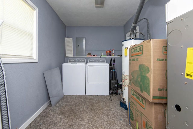 2718 E Blaine St, Springfield, MO 65803 - laundry area with washing machine and dryer, electric panel, carpet flooring, and gas water heater
