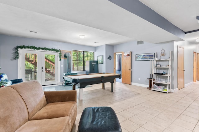241 Sage Rd, Ozark, MO 65721 - game room with french doors, billiards, and light tile patterned flooring