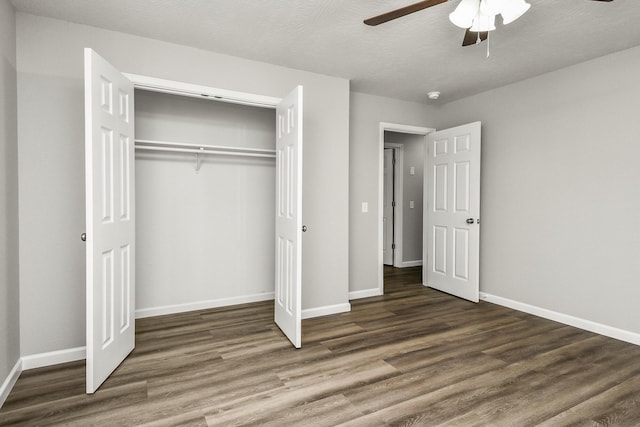 7047 W Lone Oak St, Springfield, MO 65803 - unfurnished bedroom with wood finished floors, a closet, and a ceiling fan