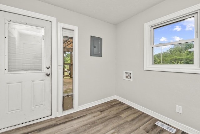 7047 W Lone Oak St, Springfield, MO 65803 - entryway with electric panel and wood finished floors