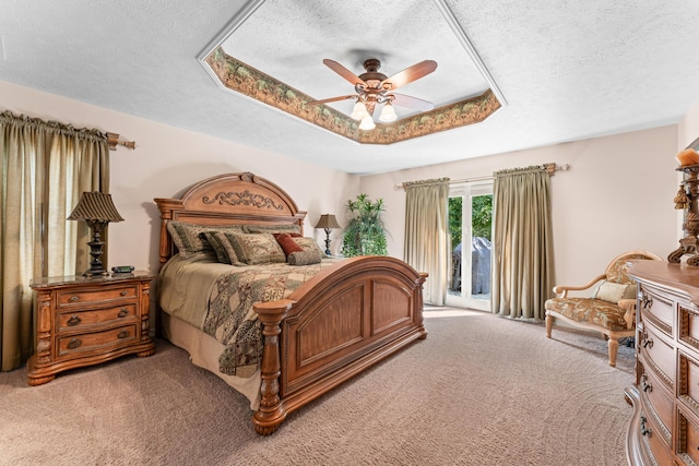 200 Eagle Pointe Dr, Branson, MO 65616 - bedroom featuring light carpet, a textured ceiling, access to exterior, a skylight, and a ceiling fan