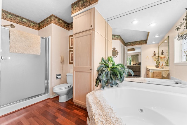 200 Eagle Pointe Dr, Branson, MO 65616 - bathroom with a stall shower, wood finished floors, a tub with jets, and vanity