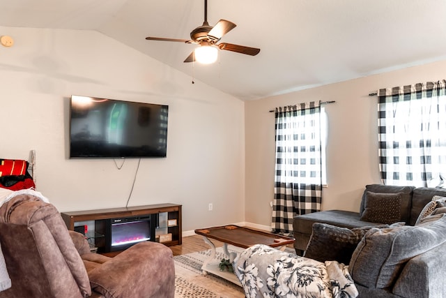 1708 Tiffany St, West Plains, MO 65775 - living room with lofted ceiling, wood finished floors, and ceiling fan