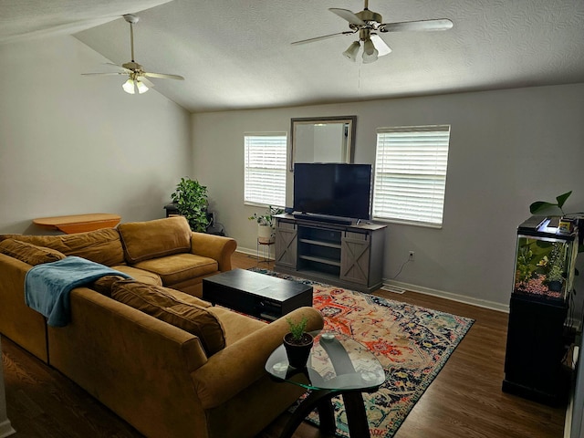 551 State Highway O, Seymour, MO 65746 - living room with a ceiling fan, wood finished floors, lofted ceiling, and a textured ceiling