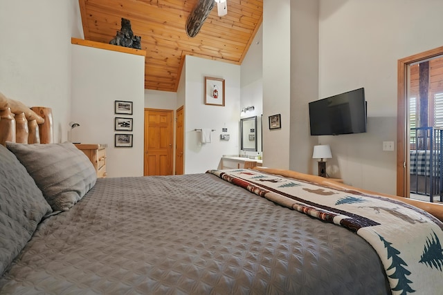 109 Grand Mountain Ave Unit 39-1, Branson, MO 65616 - bedroom featuring high vaulted ceiling, ensuite bathroom, and wood ceiling