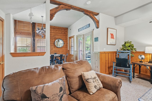 109 Grand Mountain Ave Unit 39-1, Branson, MO 65616 - carpeted living area featuring wood walls and a wainscoted wall