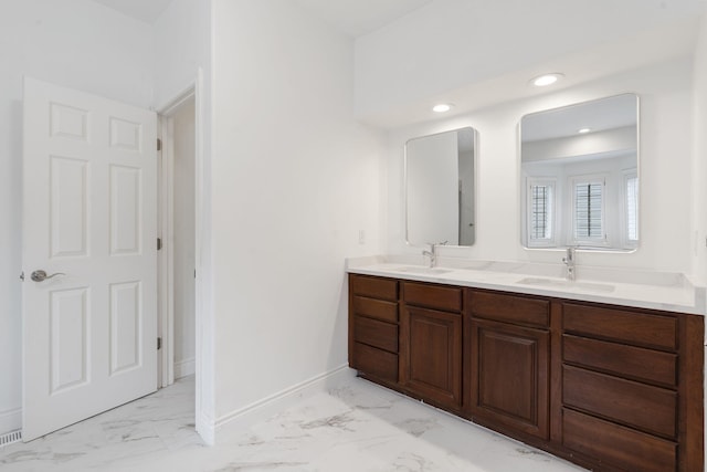 1007 Silvercrest Pl, Reeds Spring, MO 65737 - bathroom with marble finish flooring, double vanity, and recessed lighting