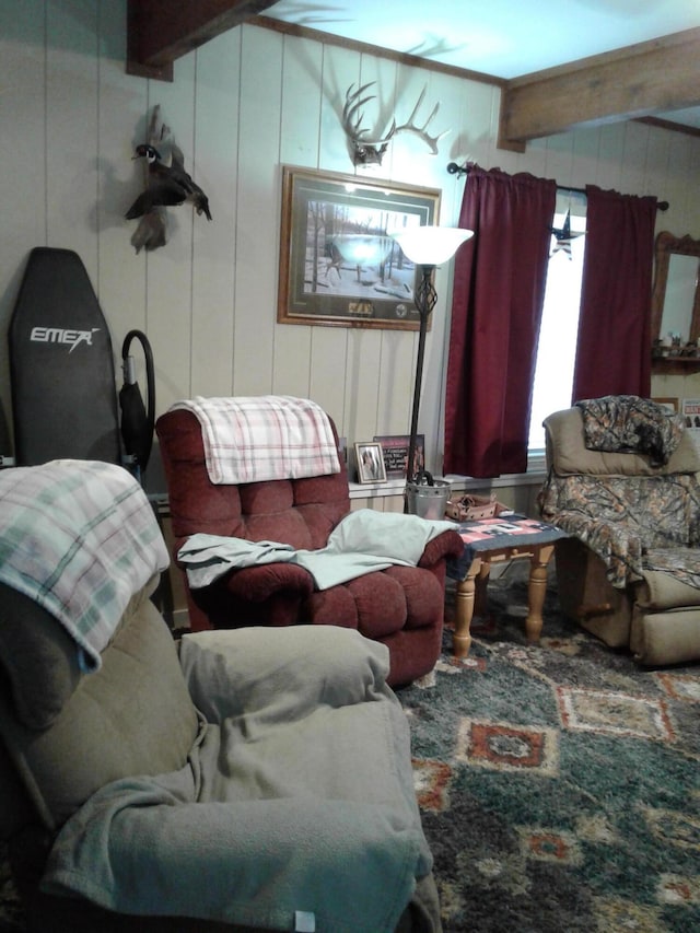 701 Spears Ave, Crane, MO 65633 - living room with beam ceiling and a decorative wall