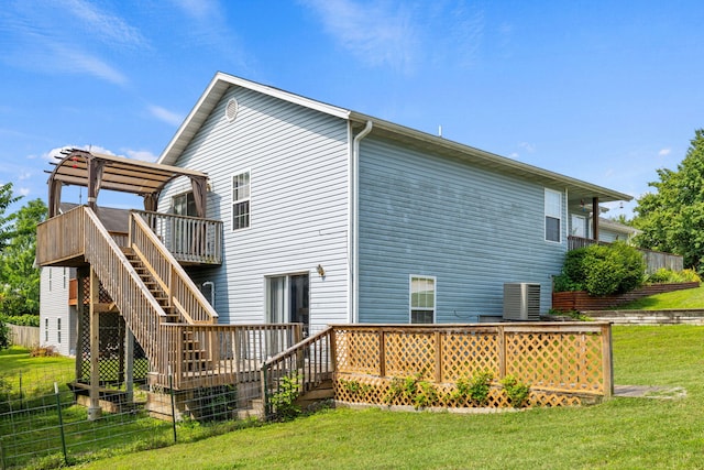280 Quail Run Rd, Branson, MO 65616 - back of property with a wooden deck, stairs, and a lawn