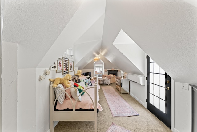 6420 E Turner Springs Rd, Springfield, MO 65809 - bedroom featuring a textured ceiling, carpet floors, and vaulted ceiling