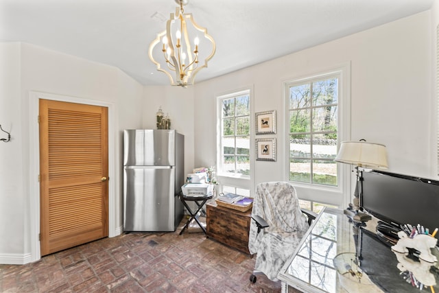 6420 E Turner Springs Rd, Springfield, MO 65809 - office area with brick patterned flooring and a chandelier