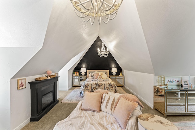 6420 E Turner Springs Rd, Springfield, MO 65809 - bedroom featuring carpet, a chandelier, and vaulted ceiling