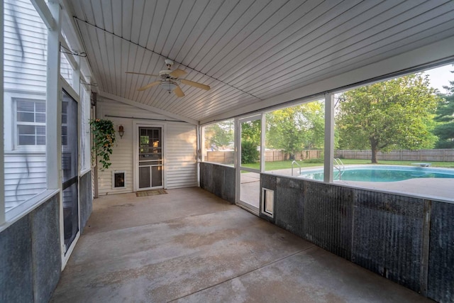 600 E Boone St, Ash Grove, MO 65604 - unfurnished sunroom featuring a ceiling fan and lofted ceiling