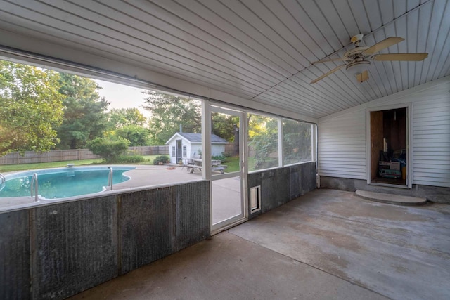 600 E Boone St, Ash Grove, MO 65604 - unfurnished sunroom featuring a ceiling fan and lofted ceiling