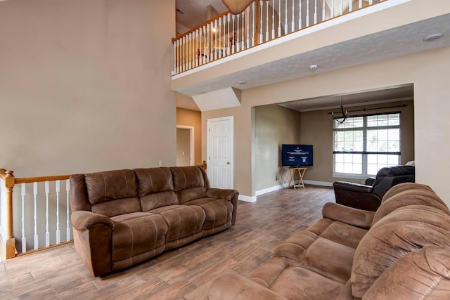 1108 N 18th Ave, Ozark, MO 65721 - living area with wood finished floors, a chandelier, and a high ceiling