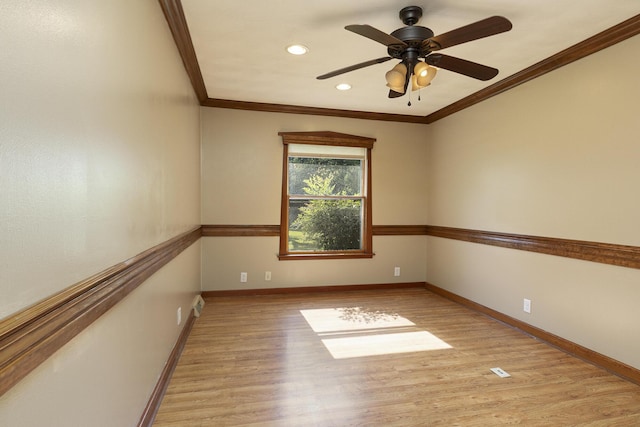 2225 N Plainview Ave, Springfield, MO 65803 - empty room featuring recessed lighting, light wood finished floors, ceiling fan, and ornamental molding