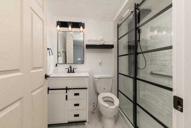 2225 N Plainview Ave, Springfield, MO 65803 - full bathroom with vanity, marble finish floors, and a shower stall