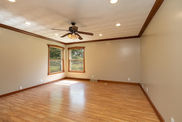2225 N Plainview Ave, Springfield, MO 65803 - empty room with ornamental molding, recessed lighting, a ceiling fan, and light wood finished floors
