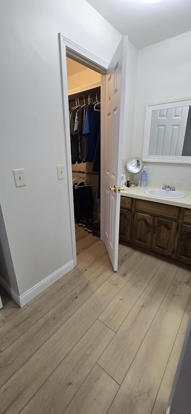 2782 W Swan St, Springfield, MO 65807 - bathroom featuring wood finished floors, vanity, and a spacious closet