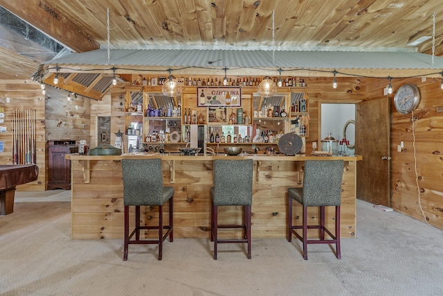 11996 N Farm Rd Unit 119, Brighton, MO 65617 - indoor bar featuring wood walls, light colored carpet, and decorative light fixtures