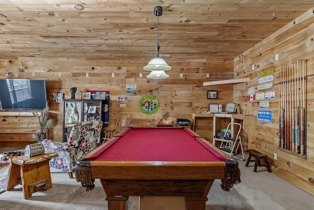 11996 N Farm Rd Unit 119, Brighton, MO 65617 - recreation room with carpet floors, wood walls, wooden ceiling, and billiards