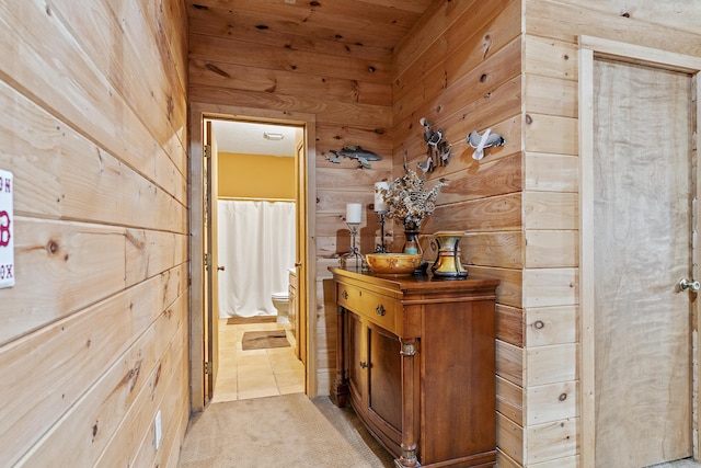 11996 N Farm Rd Unit 119, Brighton, MO 65617 - hall with wood walls, light colored carpet, and light tile patterned floors