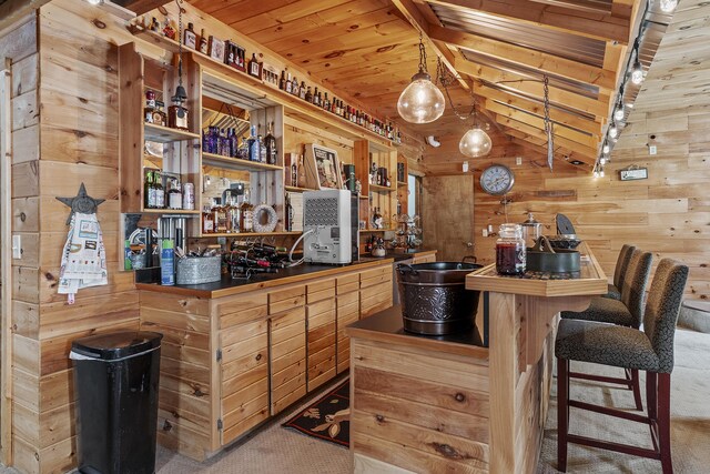 11996 N Farm Rd Unit 119, Brighton, MO 65617 - indoor bar with wooden walls, carpet floors, wood ceiling, and lofted ceiling