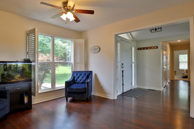 185 Tanner Rd, Branson, MO 65616 - living area featuring a ceiling fan, wood finished floors, and healthy amount of natural light