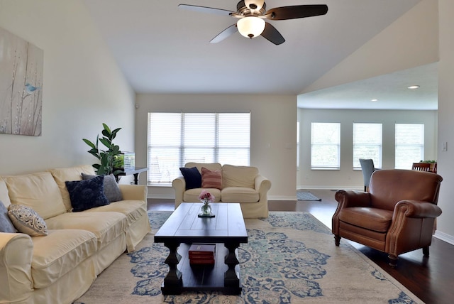185 Tanner Rd, Branson, MO 65616 - living area with ceiling fan, wood finished floors, recessed lighting, and high vaulted ceiling