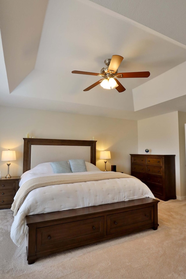 185 Tanner Rd, Branson, MO 65616 - bedroom featuring light carpet, ceiling fan, and a tray ceiling