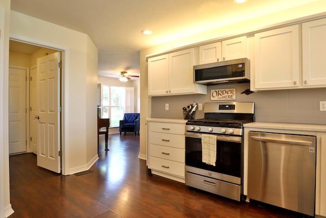185 Tanner Rd, Branson, MO 65616 - kitchen featuring stainless steel appliances, recessed lighting, light countertops, white cabinetry, and ceiling fan