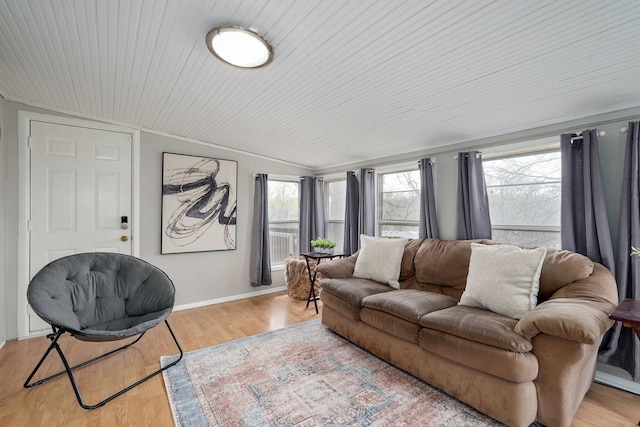 901 S 5th St, Ozark, MO 65721 - living room featuring light wood-style flooring, wooden ceiling, and crown molding
