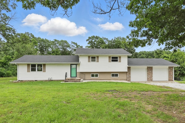 14289 Bethel Rd, Seneca, MO 64865 - tri-level home with driveway, a garage, a front yard, and entry steps
