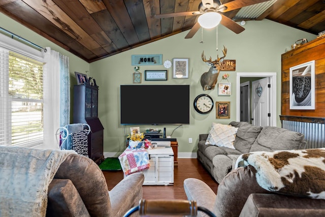 720 E Burford St, Marshfield, MO 65706 - living area with wooden ceiling, dark wood-style floors, healthy amount of natural light, and a ceiling fan