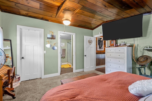720 E Burford St, Marshfield, MO 65706 - carpeted bedroom with wooden ceiling and ensuite bath