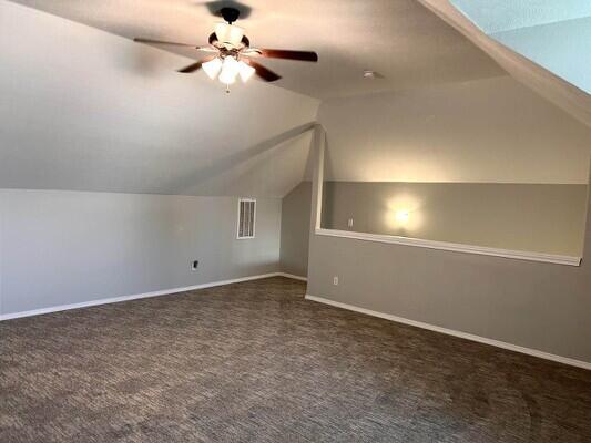 201 Sparrow Ln, Willard, MO 65781 - bonus room featuring a ceiling fan, lofted ceiling, and carpet