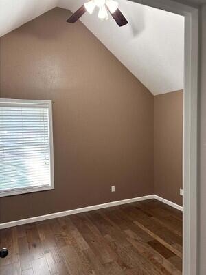201 Sparrow Ln, Willard, MO 65781 - bonus room featuring vaulted ceiling, a ceiling fan, and dark wood finished floors