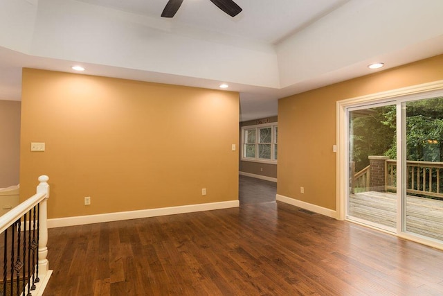 147 River Bluff Dr, Branson, MO 65616 - spare room featuring dark wood-type flooring, a ceiling fan, and recessed lighting