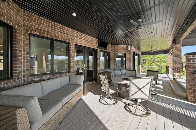 621 S Woodhaven Rd, Nixa, MO 65714 - deck featuring outdoor lounge area, french doors, and a ceiling fan