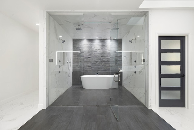 621 S Woodhaven Rd, Nixa, MO 65714 - full bathroom with a marble finish shower, a freestanding tub, and marble finish flooring