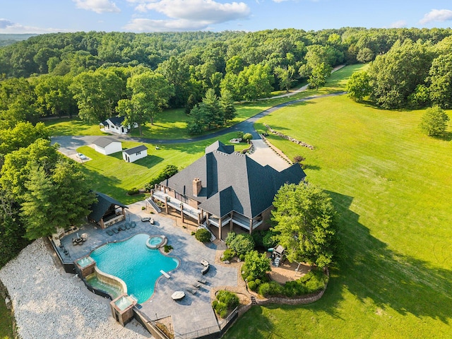 621 S Woodhaven Rd, Nixa, MO 65714 - aerial view of property and surrounding area featuring a pool area and a forest